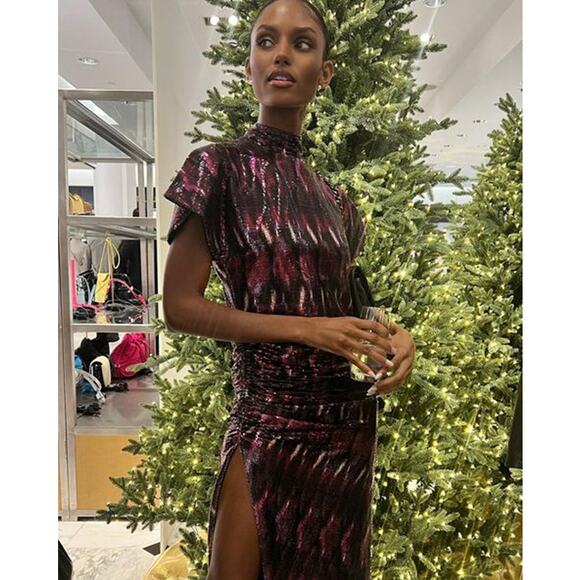 Misa Los Angeles Divia Sequin Party Asymmetric Mock Neck NWT Dress Large $465 - Picture 1 of 7